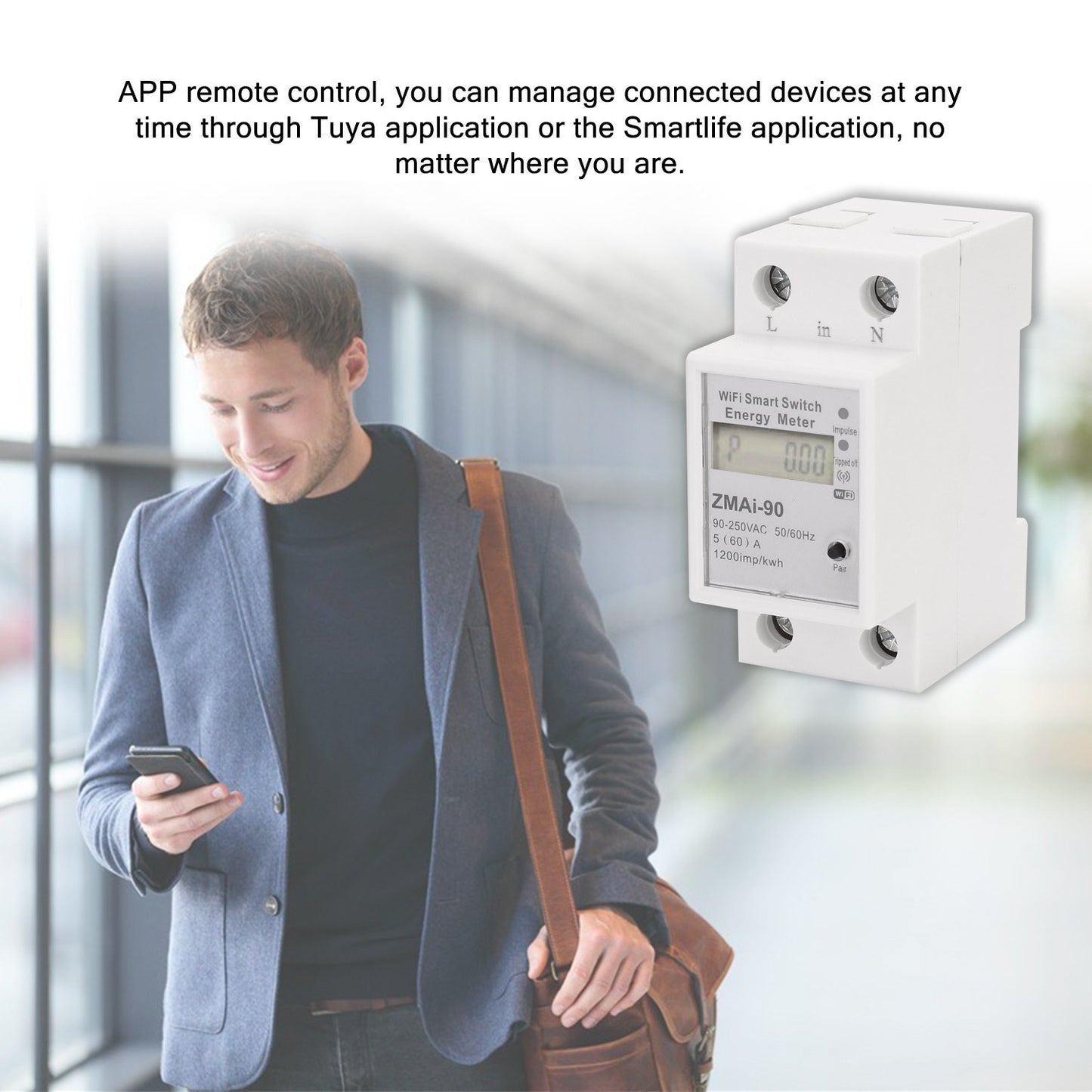 WiFi Smart Single-Phase DIN Rail Energy Meter, Tuya/Smartlife App Controlled KWh Wattmeter
