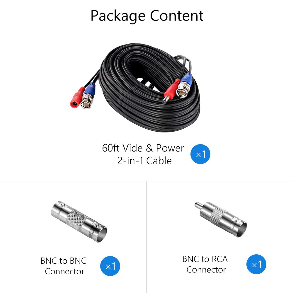 60ft (18.3m) 2-in-1 CCTV Video & Power Cable