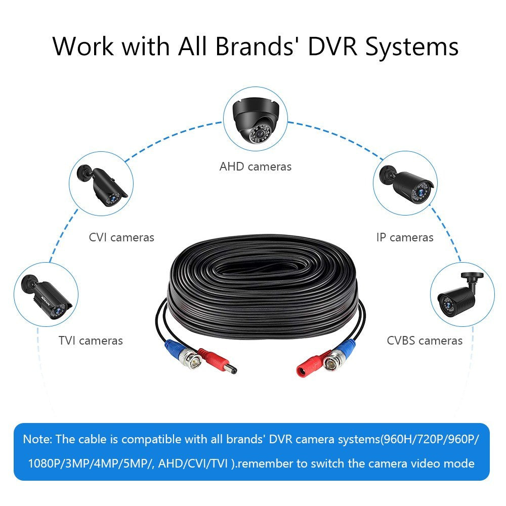 60ft (18.3m) 2-in-1 CCTV Video & Power Cable