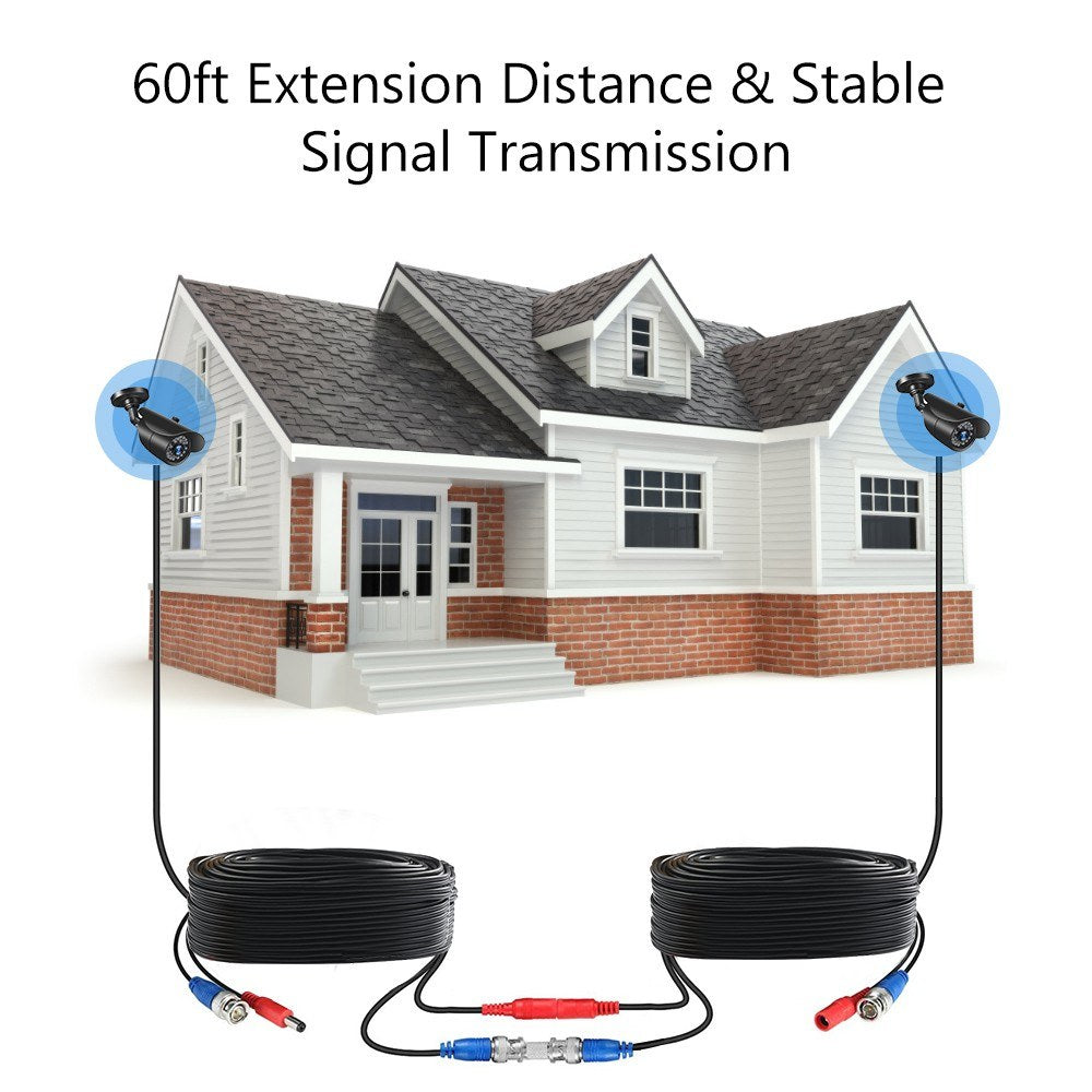 60ft (18.3m) 2-in-1 CCTV Video & Power Cable