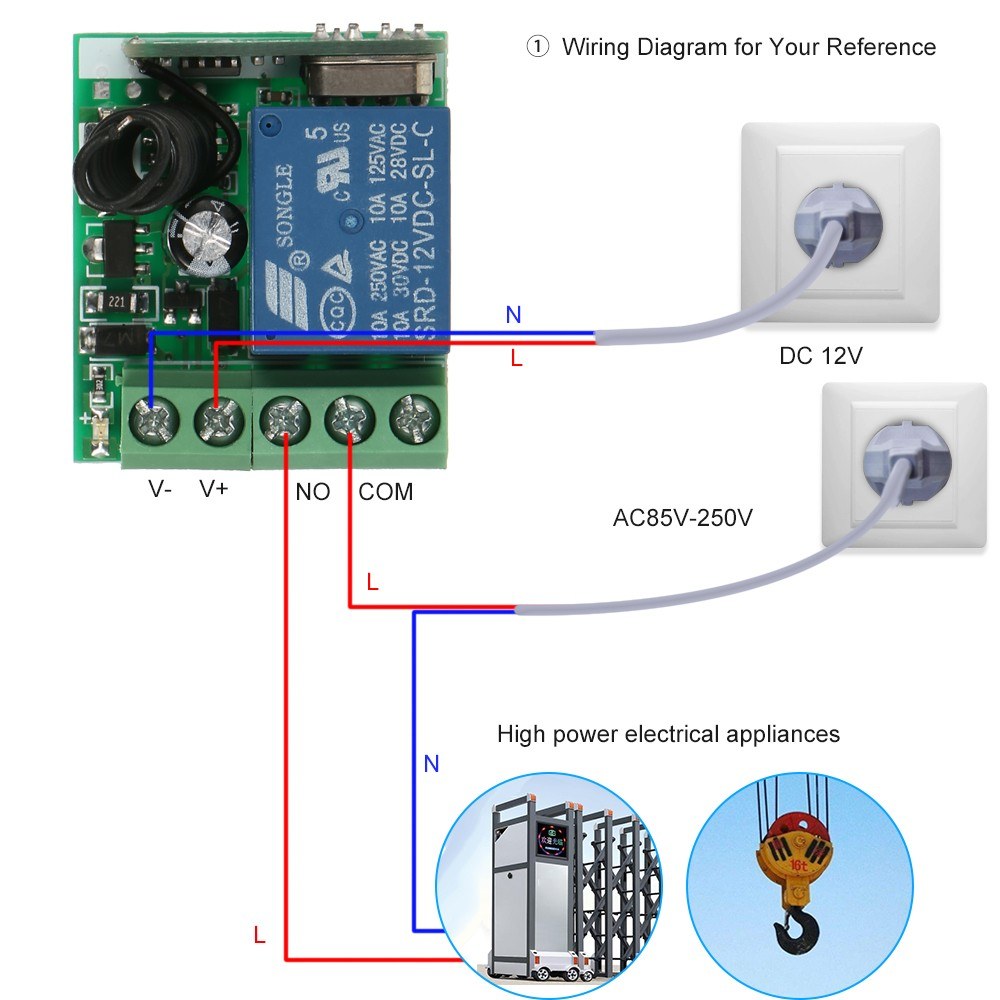 433MHz Smart Home DC 12V Wireless Remote Switch, 1CH