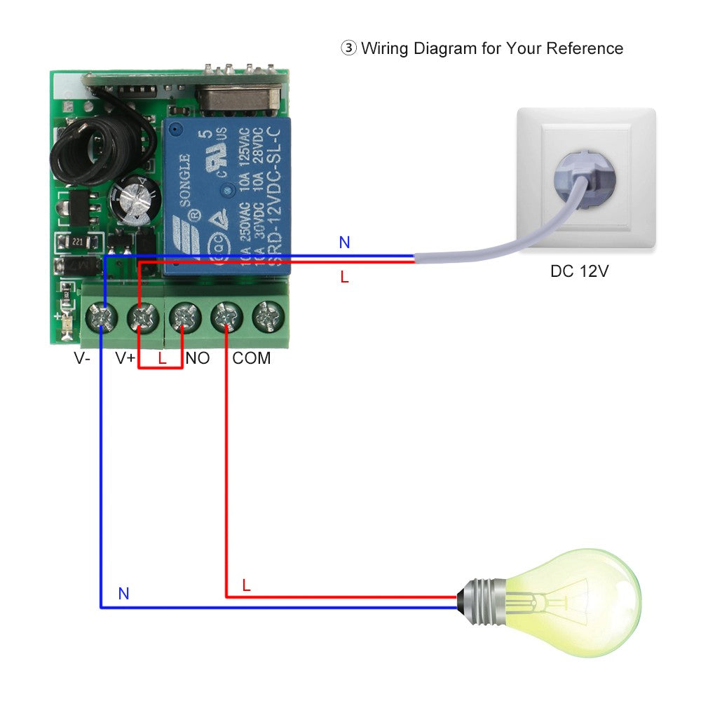 433MHz Smart Home DC 12V Wireless Remote Switch, 1CH