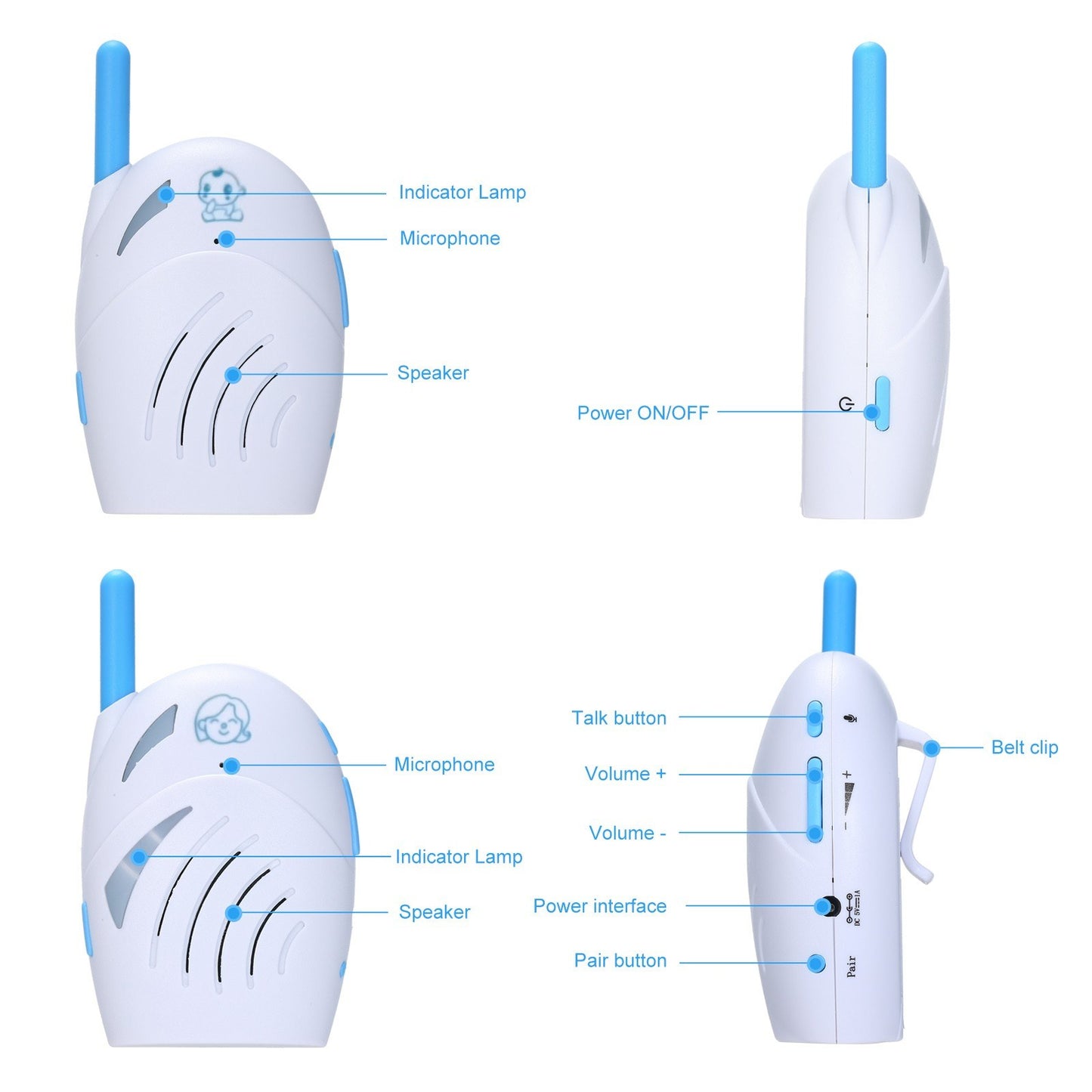 2.4GHz Portable Wireless Digital Baby Audio Monitor