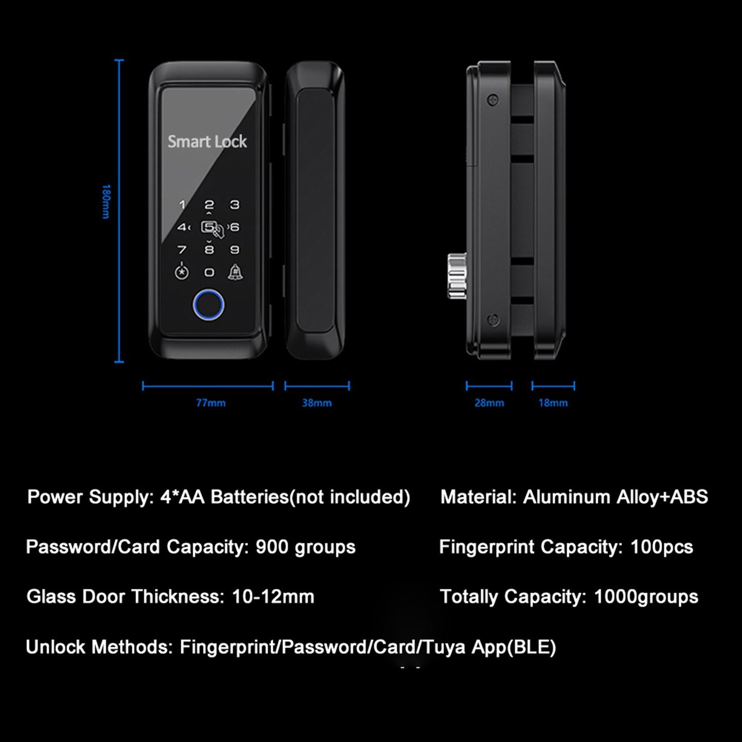 Tuya Smart Fingerprint Door Lock with Keypad & Handle - Electronic Deadbolt Compatible with Tuya App