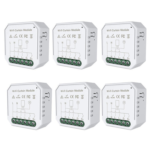 Tuya WiFi Smart Curtain Switch Module - 6 Pack, Mobile Device Sharing, Timer, App & Remote Control, Compatible with Alexa & Google Home Voice Assistants