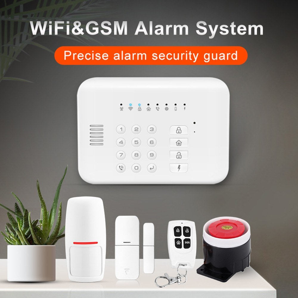 Wireless GSM+WiFi Home Security Alarm System Kit with Auto Dial, Motion & Door/Window Sensors, Remote Control