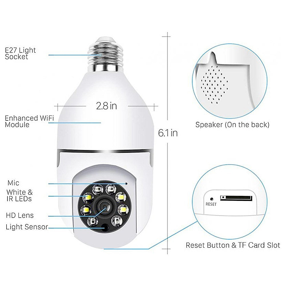 360° Panoramic Bulb Security Camera 1080P with 2.4GHz WiFi