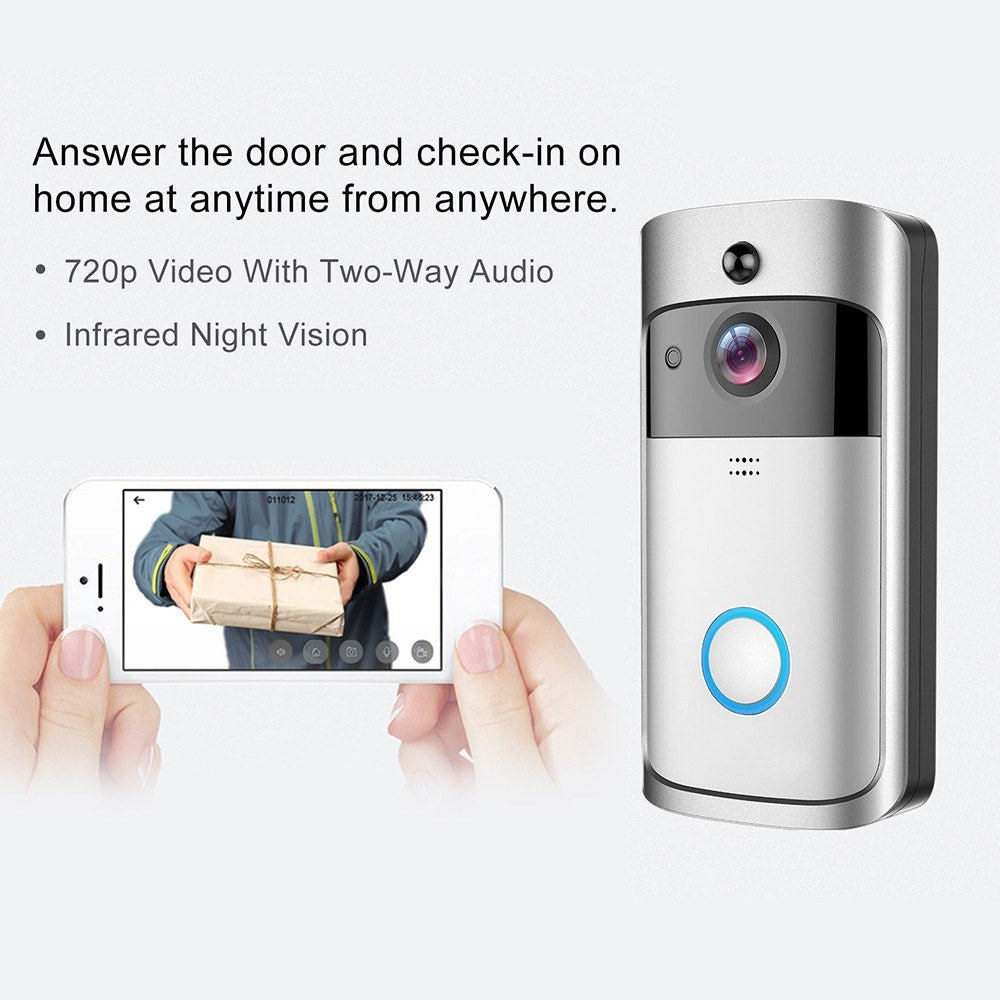 Wireless Smart Video Doorbell with Two-Way Talk, Motion Sensor, Night Vision, Phone Alerts & Waterproof Security Camera