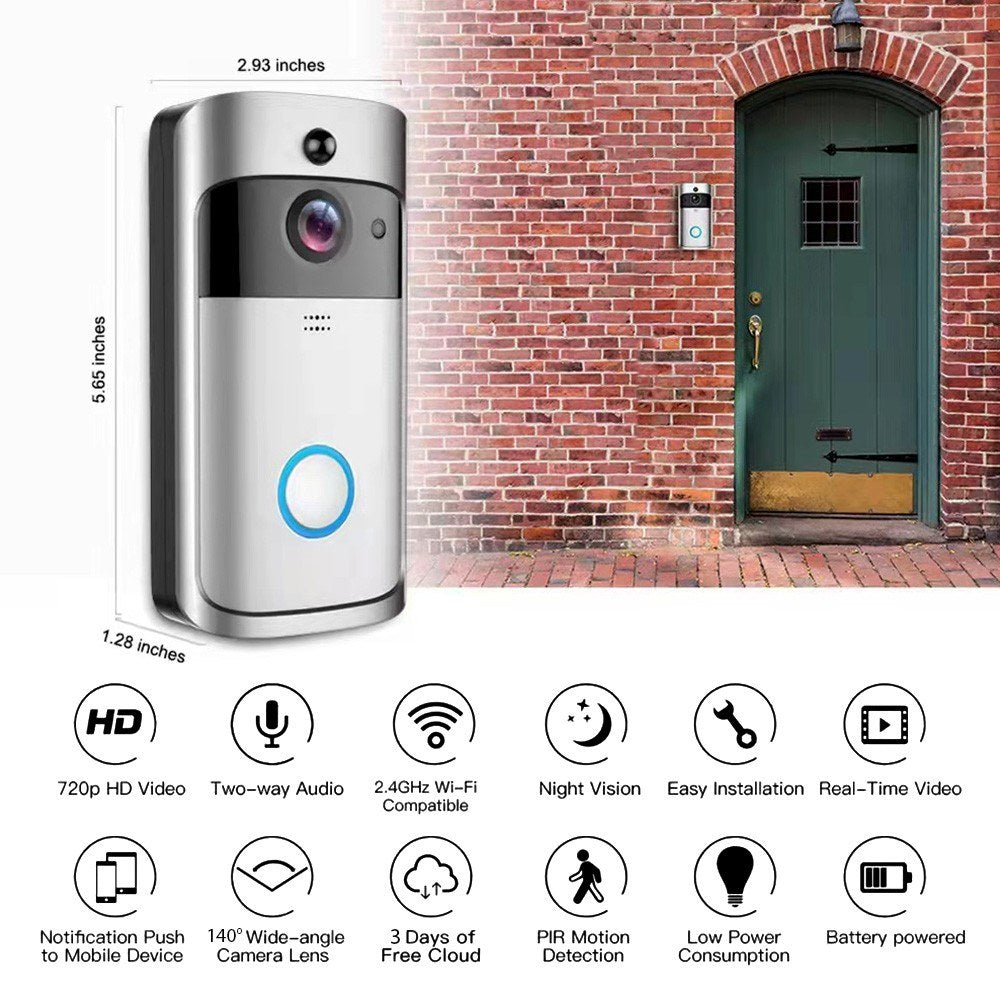 Wireless Smart Video Doorbell with Two-Way Talk, Motion Sensor, Night Vision, Phone Alerts & Waterproof Security Camera