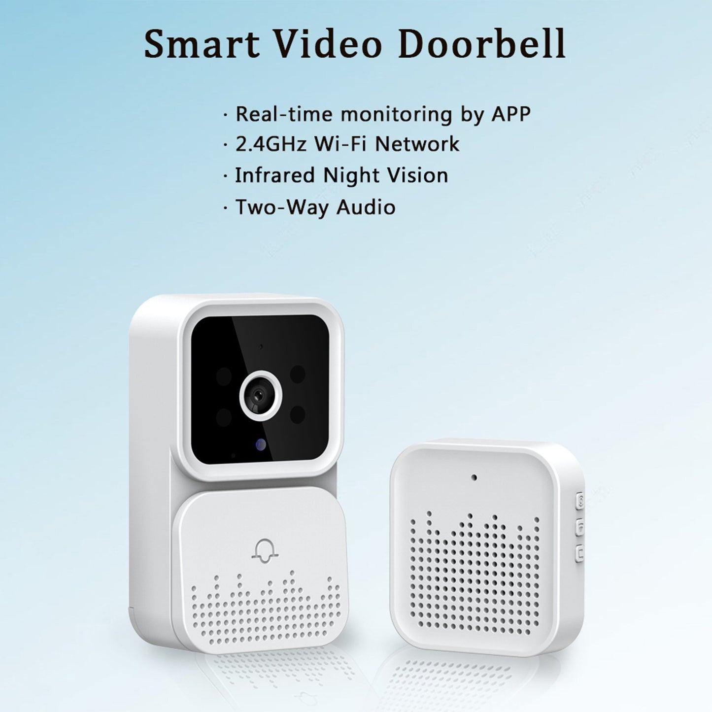 Wi-Fi Smart Video Doorbell with HD Camera, PIR Motion Detection, IR Alarm, and Intercom for Home Security