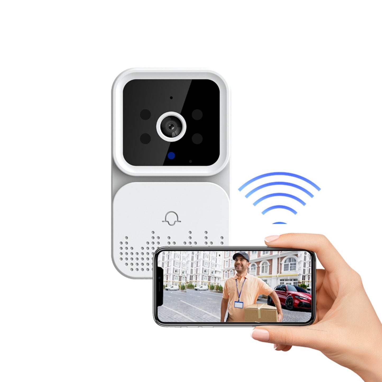 Wi-Fi Smart Video Doorbell with HD Camera, PIR Motion Detection, IR Alarm, and Intercom for Home Security