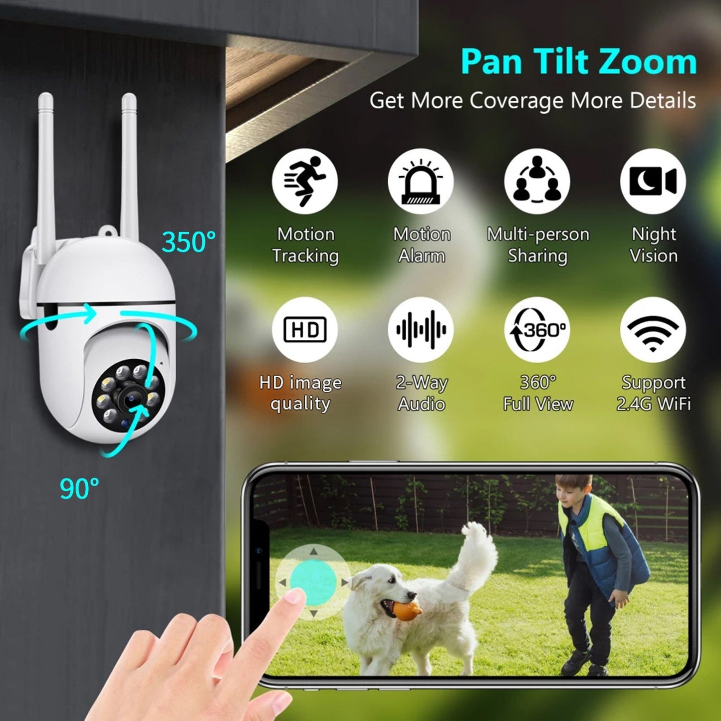 1080P HD Smart Security Camera with Night Vision, 350° Tilt, Motion Detection for Home, Baby, Pet, Elderly