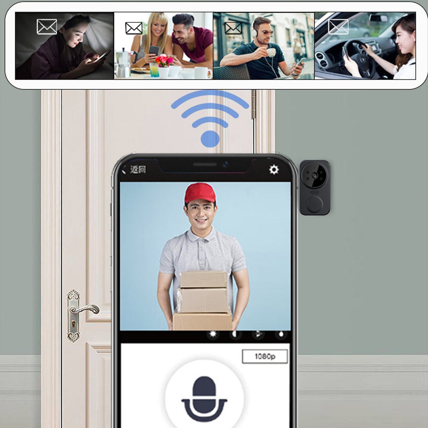 Wireless Smart Video Doorbell with HD Camera, PIR Motion Detection, IR Alarm, Wi-Fi Intercom for Home Security
