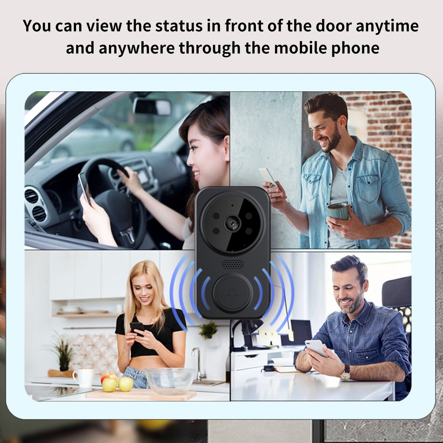 Wireless Smart Video Doorbell with HD Camera, PIR Motion Detection, IR Alarm, Wi-Fi Intercom for Home Security