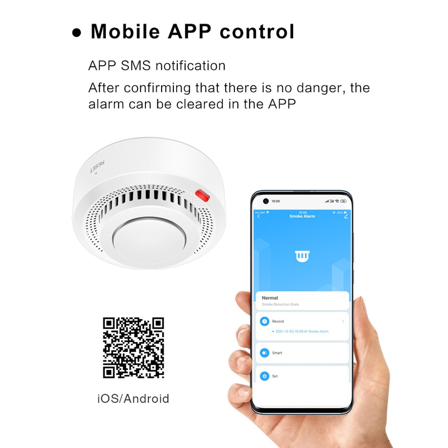 Tuya Smart Smoke Sensor with High Sensitivity and Massage Feature