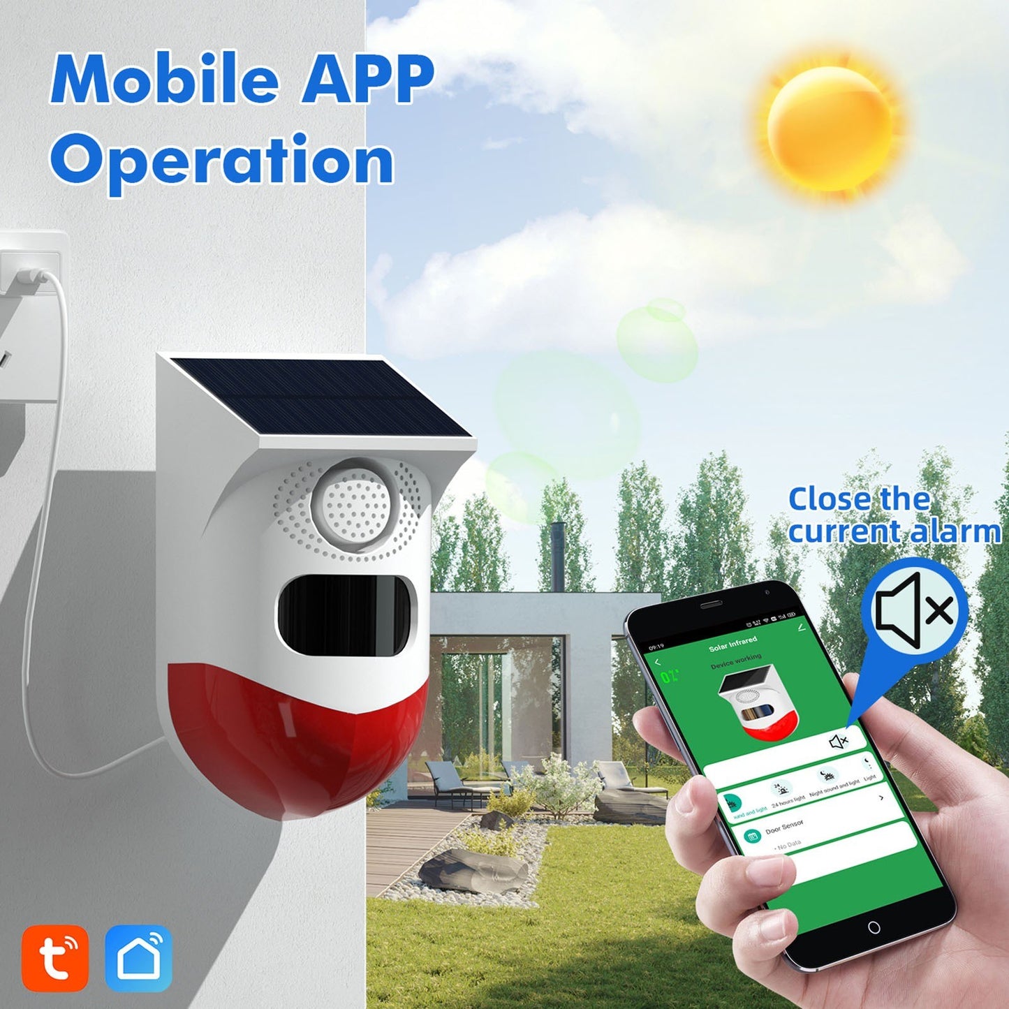 Solar Powered WiFi Infrared Motion Sensor Detector by Tuya