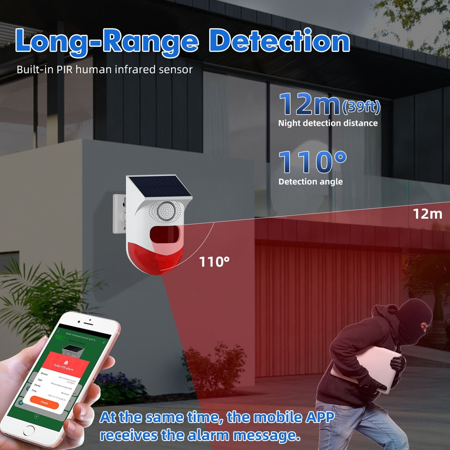 Solar Powered WiFi Infrared Motion Sensor Detector by Tuya