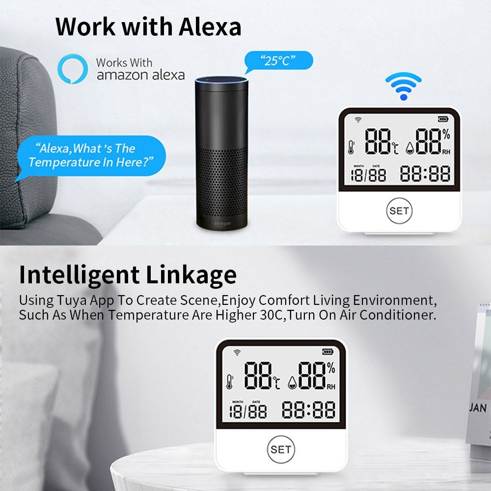 Smart WiFi Indoor Thermometer & Hygrometer with LCD Screen