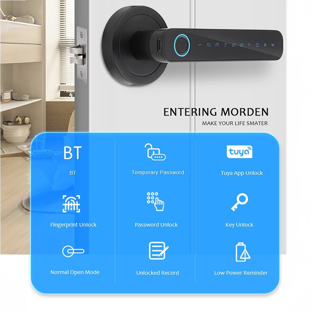 Smart Biometric 4-in-1 Keyless Door Lock with Handle Set