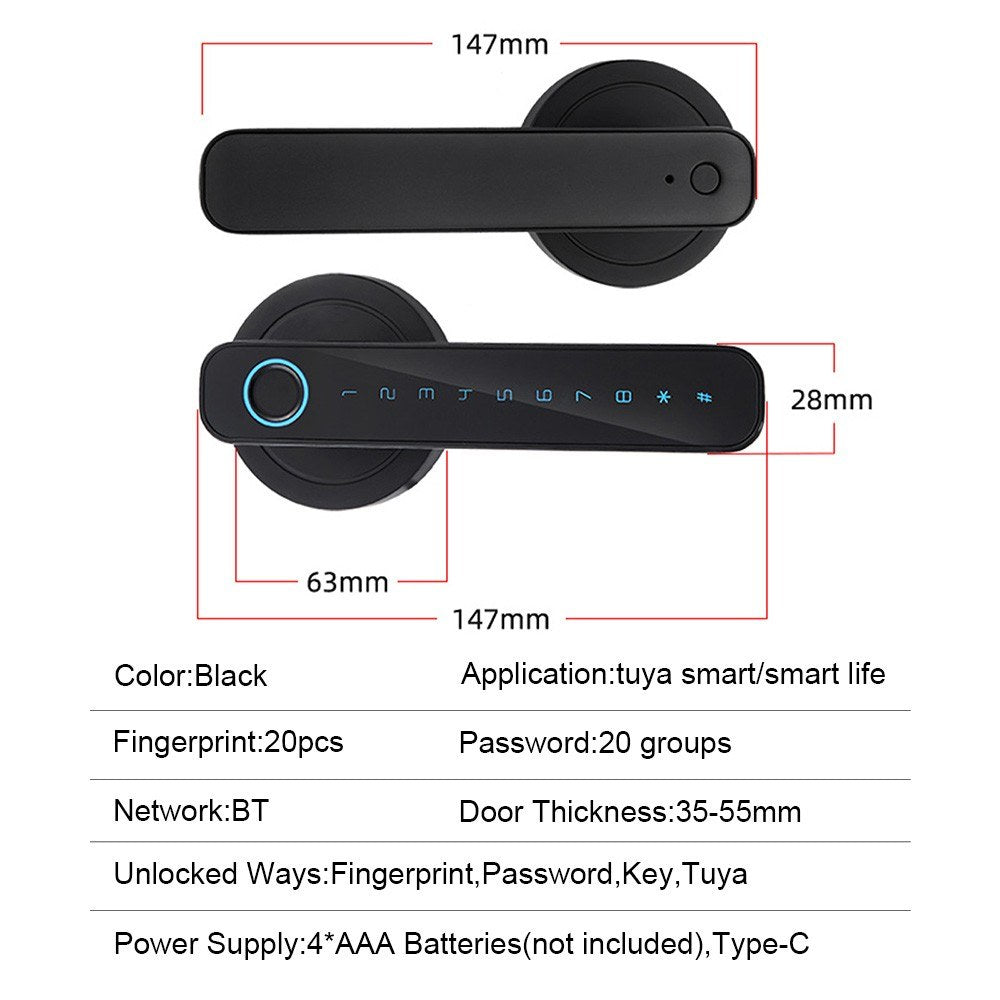 Smart Biometric 4-in-1 Keyless Door Lock with Handle Set