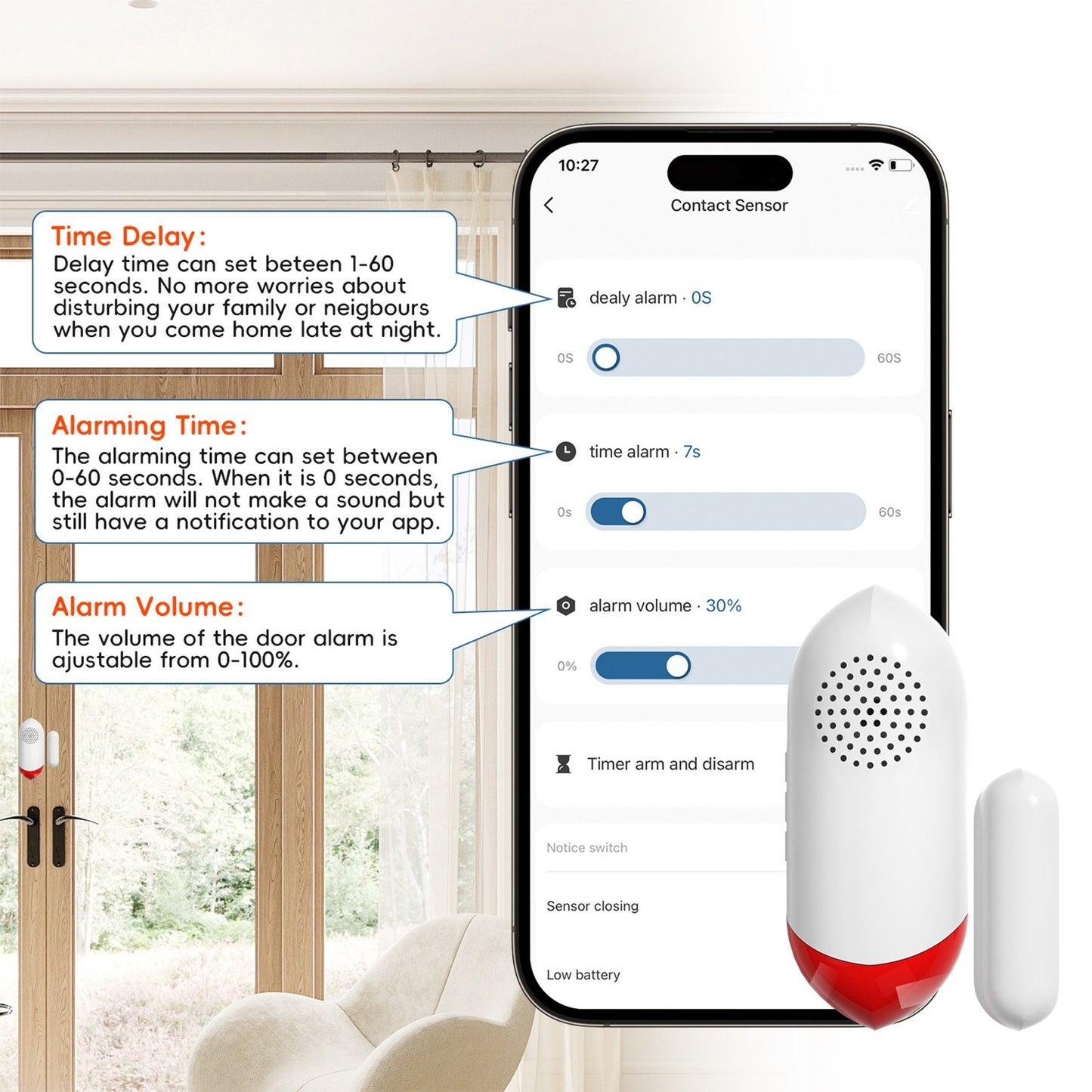 2-Pack Wireless WiFi Door Sensors: Smart Magnetic Alarm with Sound & Light
