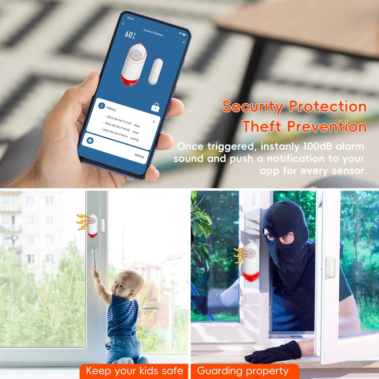 2-Pack Wireless WiFi Door Sensors: Smart Magnetic Alarm with Sound & Light