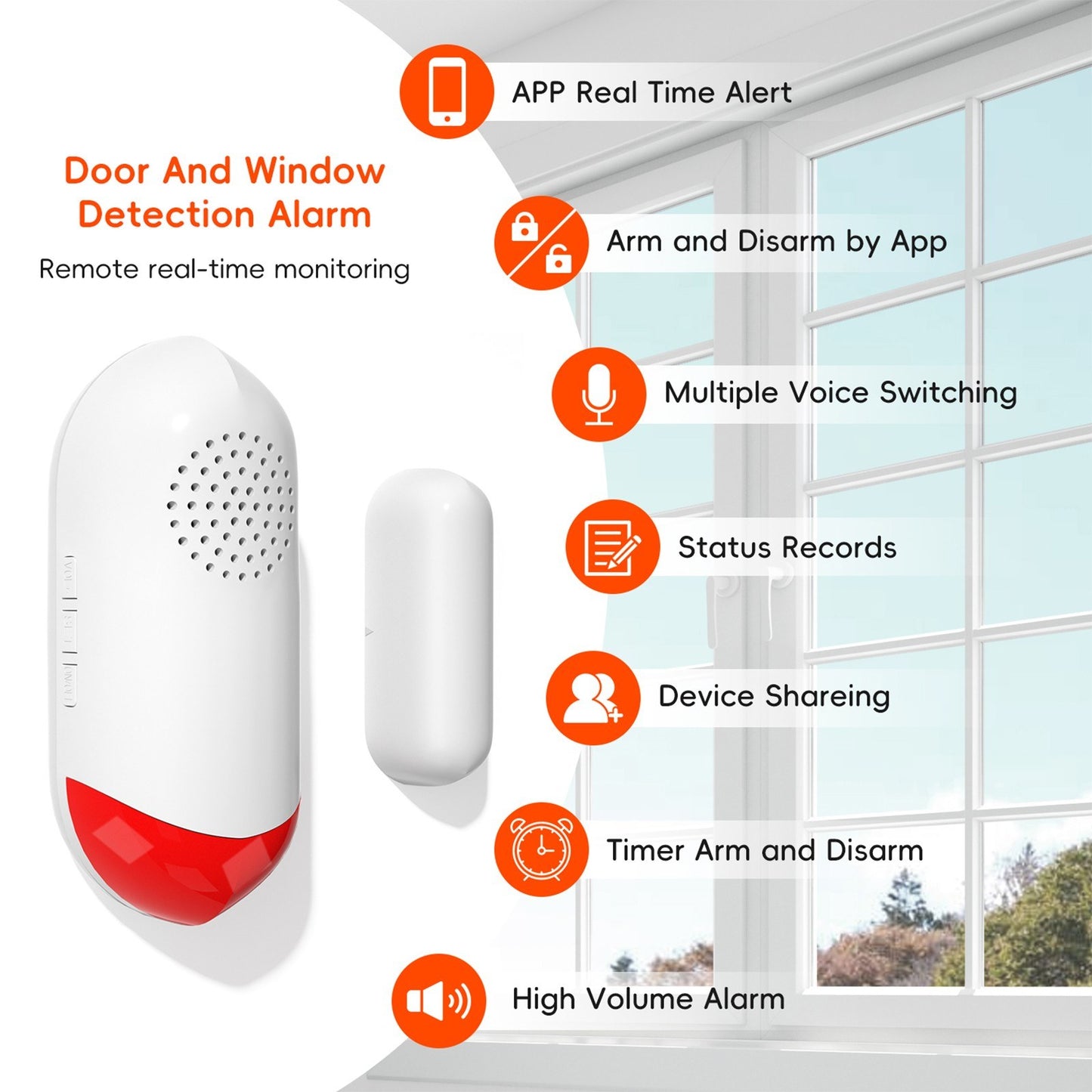 2-Pack Wireless WiFi Door Sensors: Smart Magnetic Alarm with Sound & Light