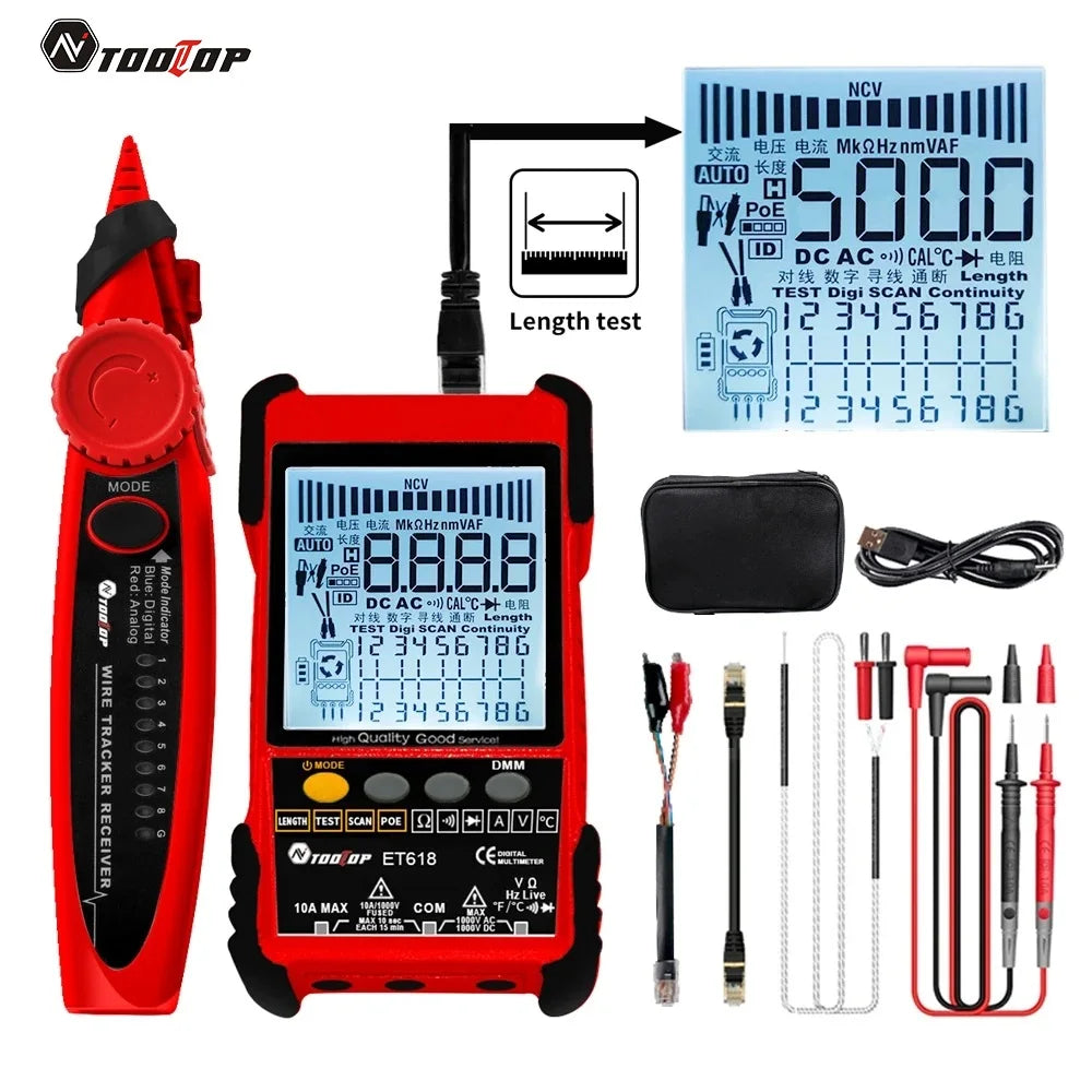 ET616 / ET618 Professional Network Cable Tester with Digital Tracing, PoE Test & Cable Length Measurement