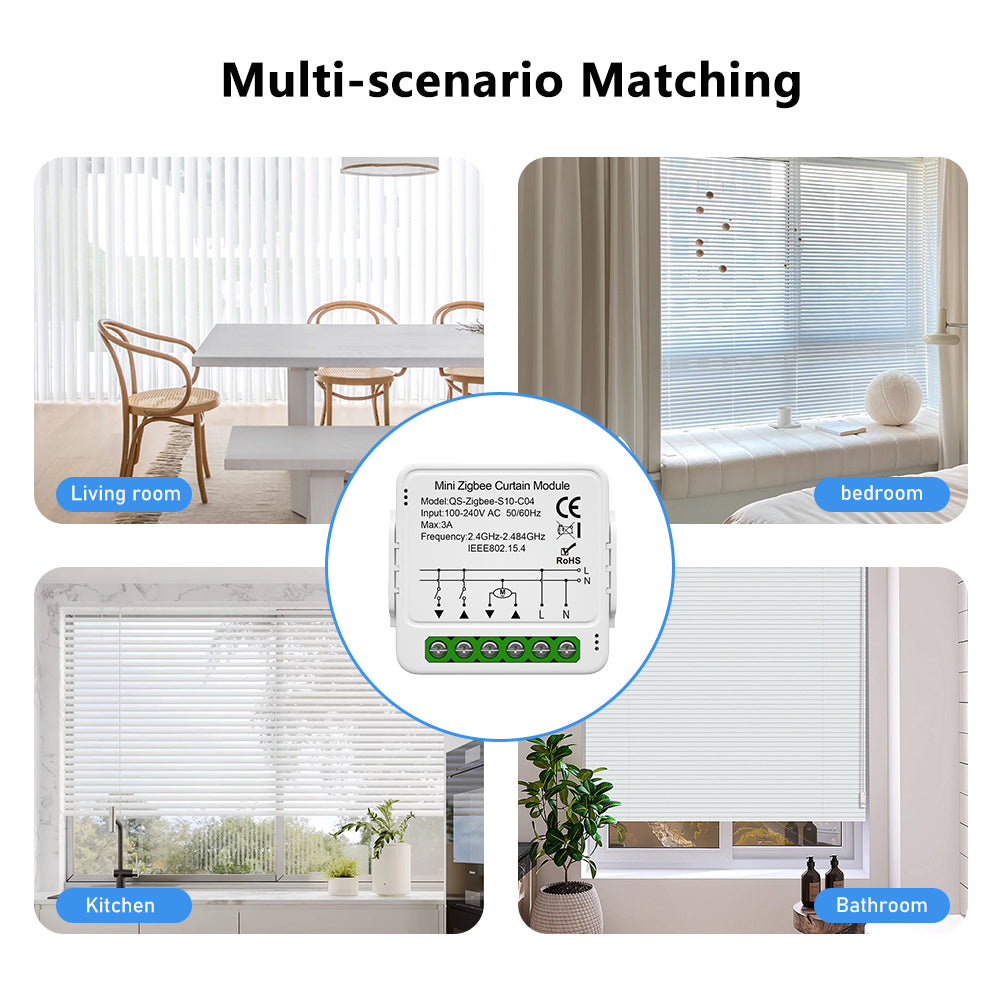 Tuya ZigBee/WiFi Smart Curtain Switch – 5-Pack Set with Voice Control (QS-S10-C04)