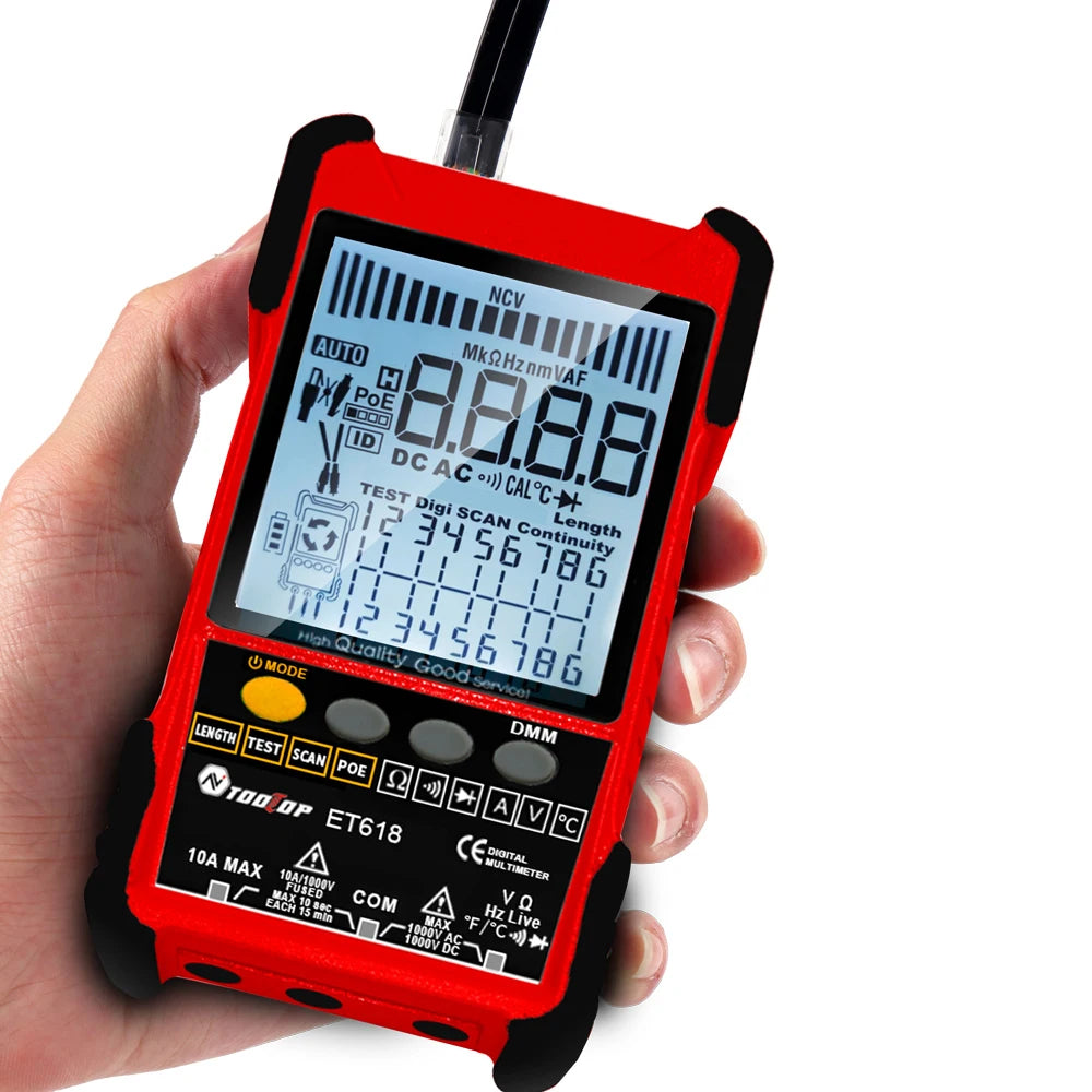 ET616 / ET618 Professional Network Cable Tester with Digital Tracing, PoE Test & Cable Length Measurement