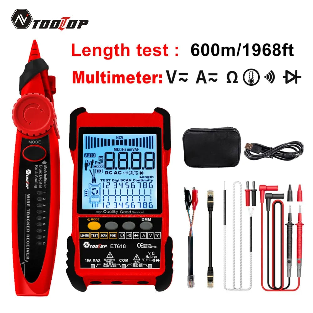 ET616 / ET618 Professional Network Cable Tester with Digital Tracing, PoE Test & Cable Length Measurement