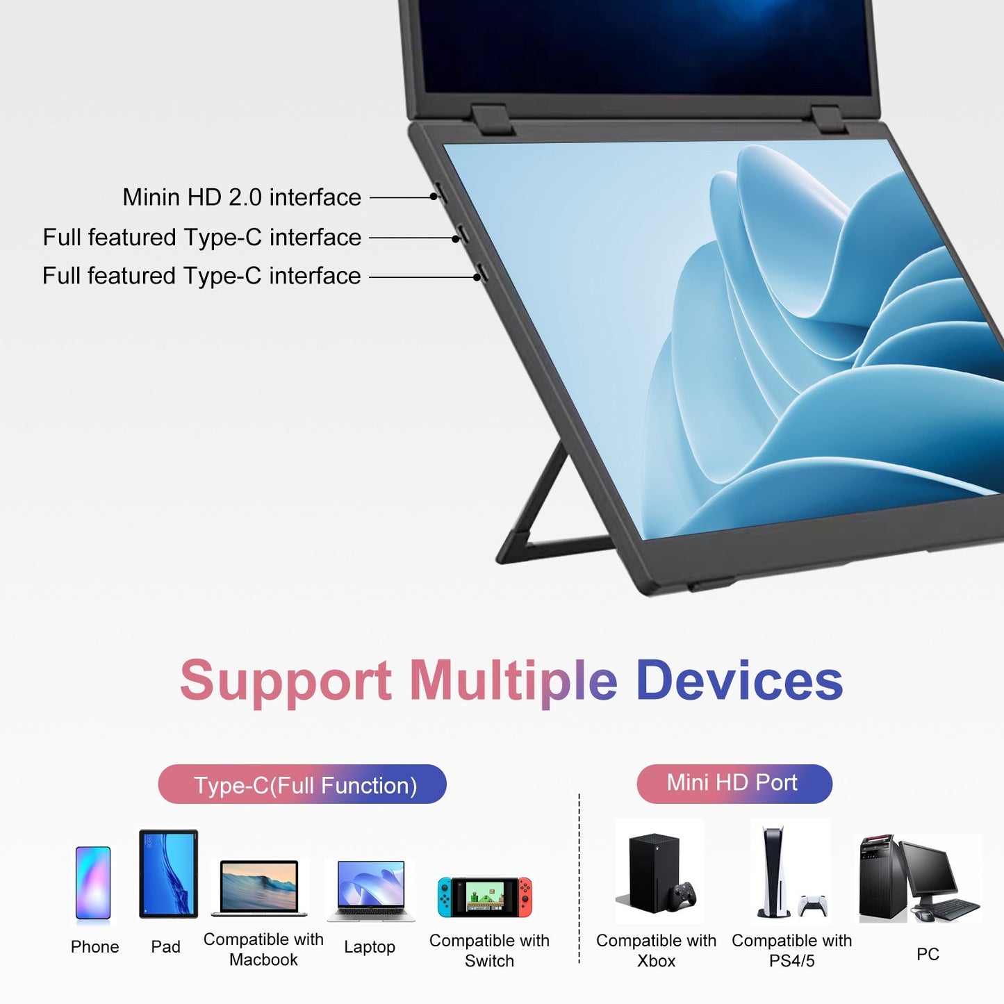 15.6 Ultra-Thin 1080P Dual Monitor Laptop Extender - Foldable 60Hz External Display for PC, Phone & Game Consoles