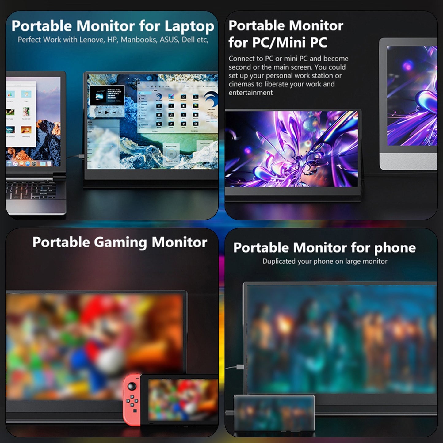18.5-Inch 1080P Portable IPS Monitor for Switch/PS4/XBOX, 100Hz, 100% sRGB, Dual Speakers, Detachable Stand Cover
