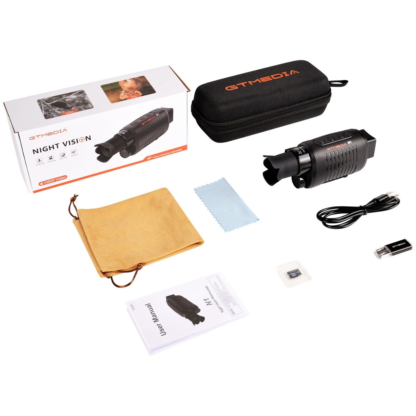 GTMEDIA N1 Night Vision Monocular, 5X Zoom, 7-Level IR, 32GB, Type-C, 1.5’’ Screen, Black – Perfect for Wildlife & Adventure