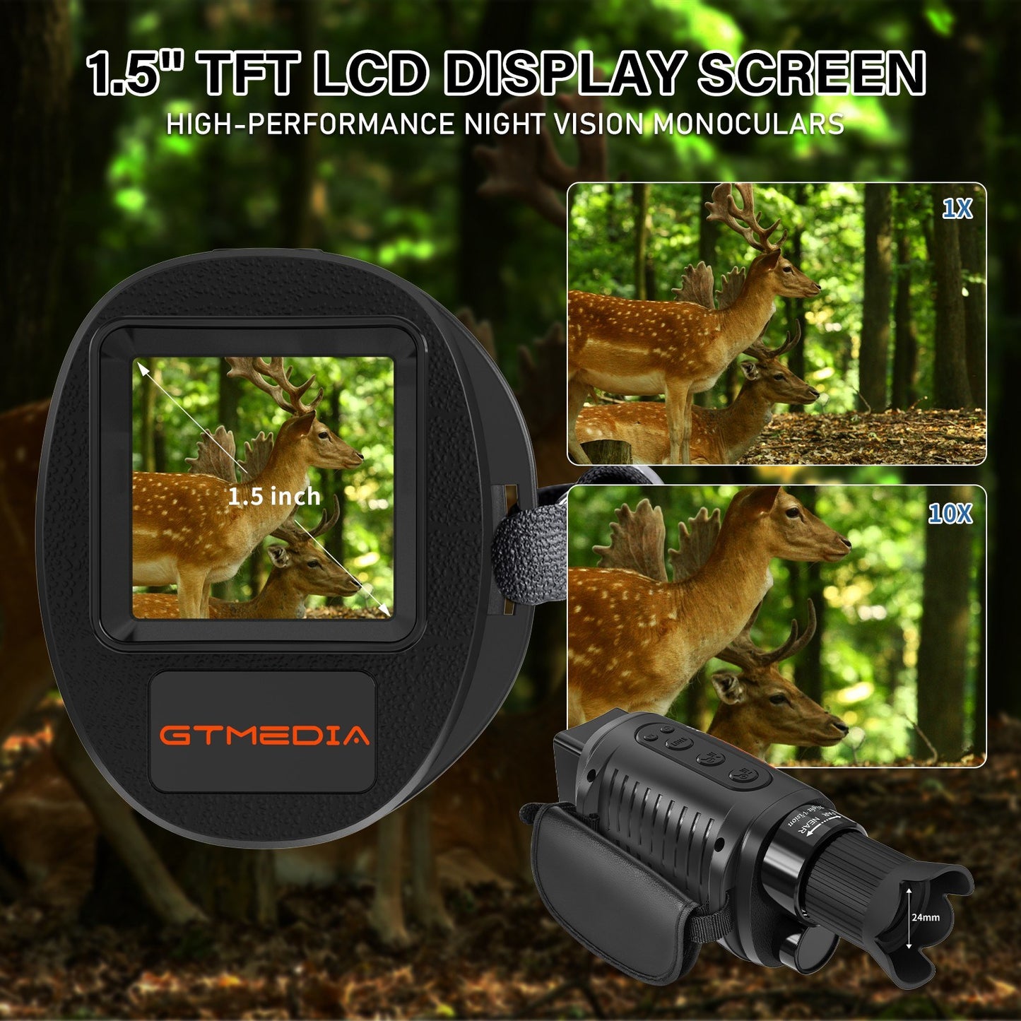 GTMEDIA N1 Night Vision Monocular, 5X Zoom, 7-Level IR, 32GB, Type-C, 1.5’’ Screen, Black – Perfect for Wildlife & Adventure
