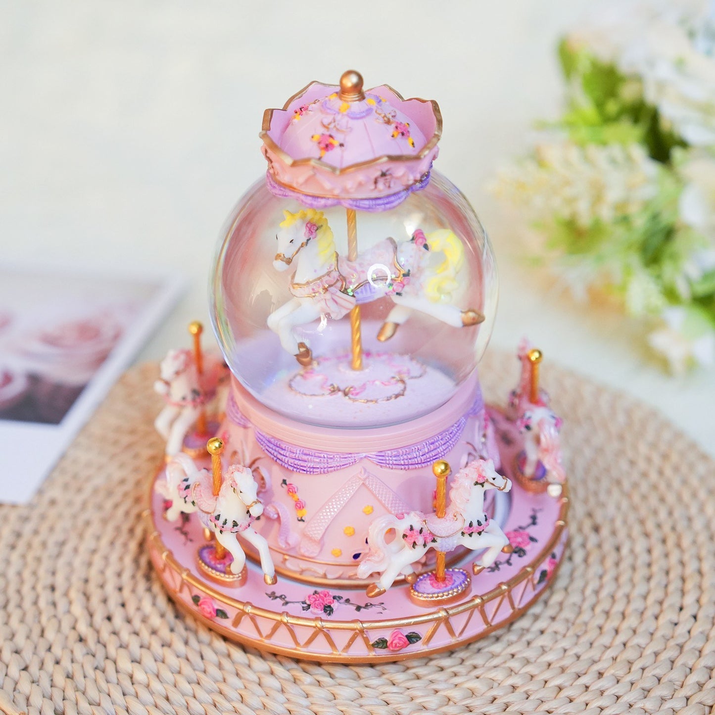 Crystal Ball Music Box: Light-Up Rotating Carousel with Colorful Lights and Cute Horses - Perfect Girls Birthday or Festival Gift
