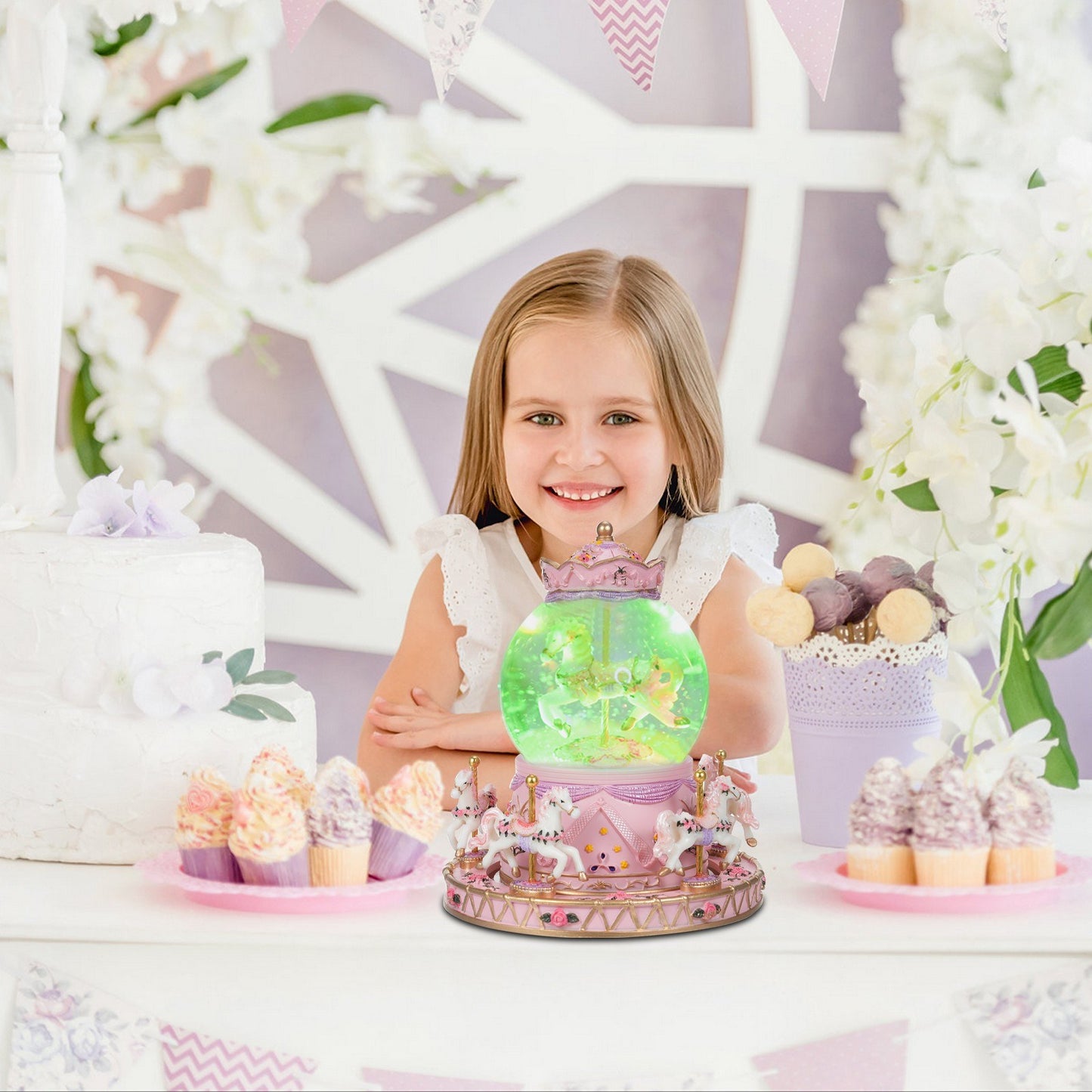 Crystal Ball Music Box: Light-Up Rotating Carousel with Colorful Lights and Cute Horses - Perfect Girls Birthday or Festival Gift
