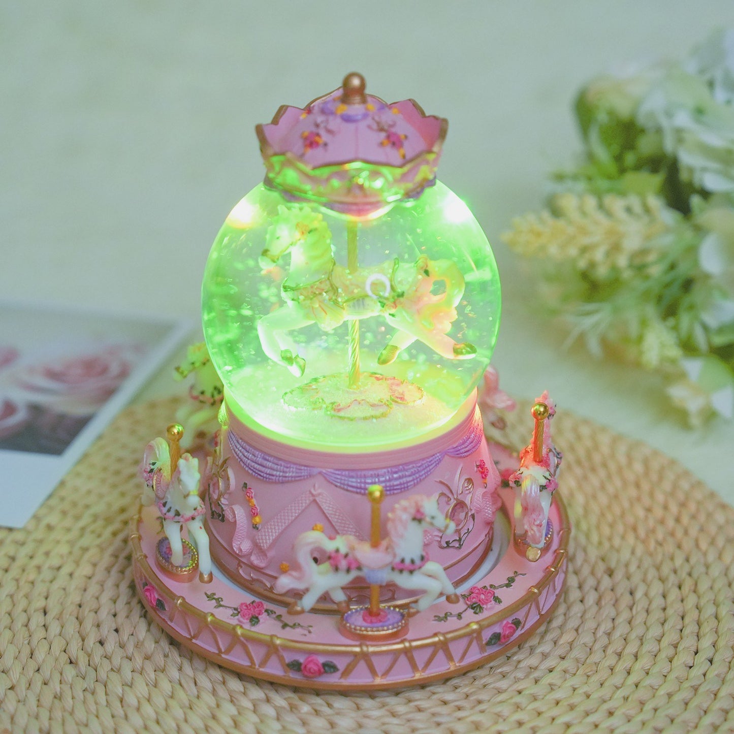 Crystal Ball Music Box: Light-Up Rotating Carousel with Colorful Lights and Cute Horses - Perfect Girls Birthday or Festival Gift