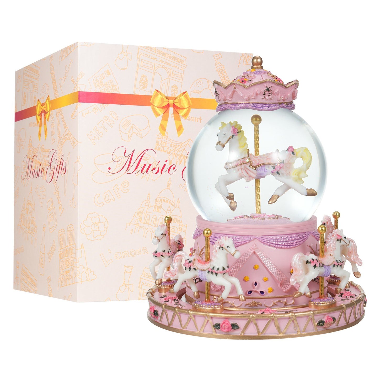 Crystal Ball Music Box: Light-Up Rotating Carousel with Colorful Lights and Cute Horses - Perfect Girls Birthday or Festival Gift