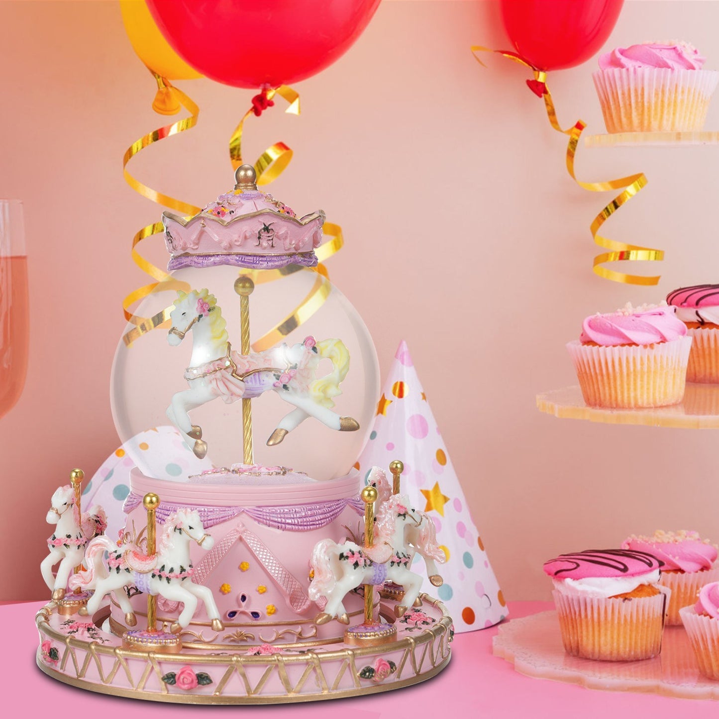 Crystal Ball Music Box: Light-Up Rotating Carousel with Colorful Lights and Cute Horses - Perfect Girls Birthday or Festival Gift