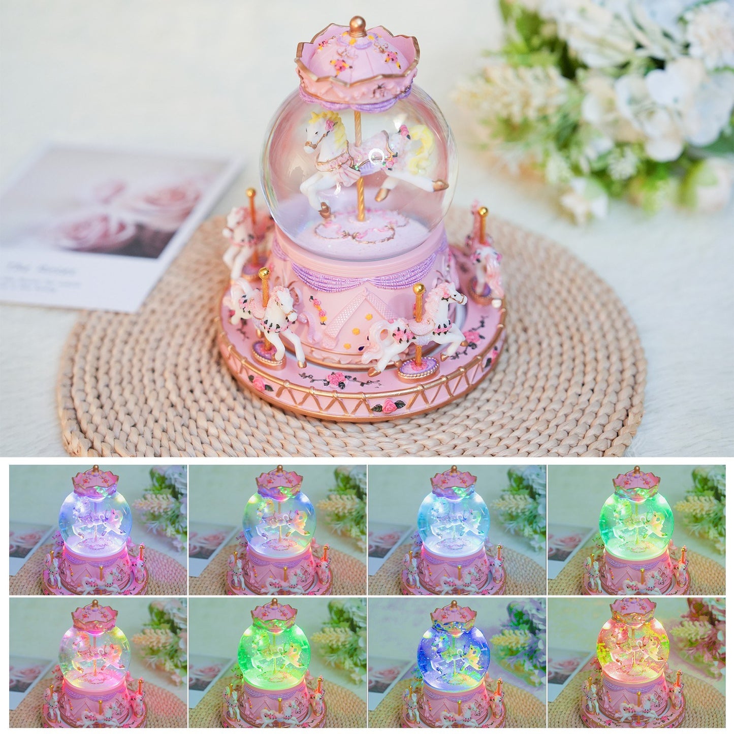 Crystal Ball Music Box: Light-Up Rotating Carousel with Colorful Lights and Cute Horses - Perfect Girls Birthday or Festival Gift