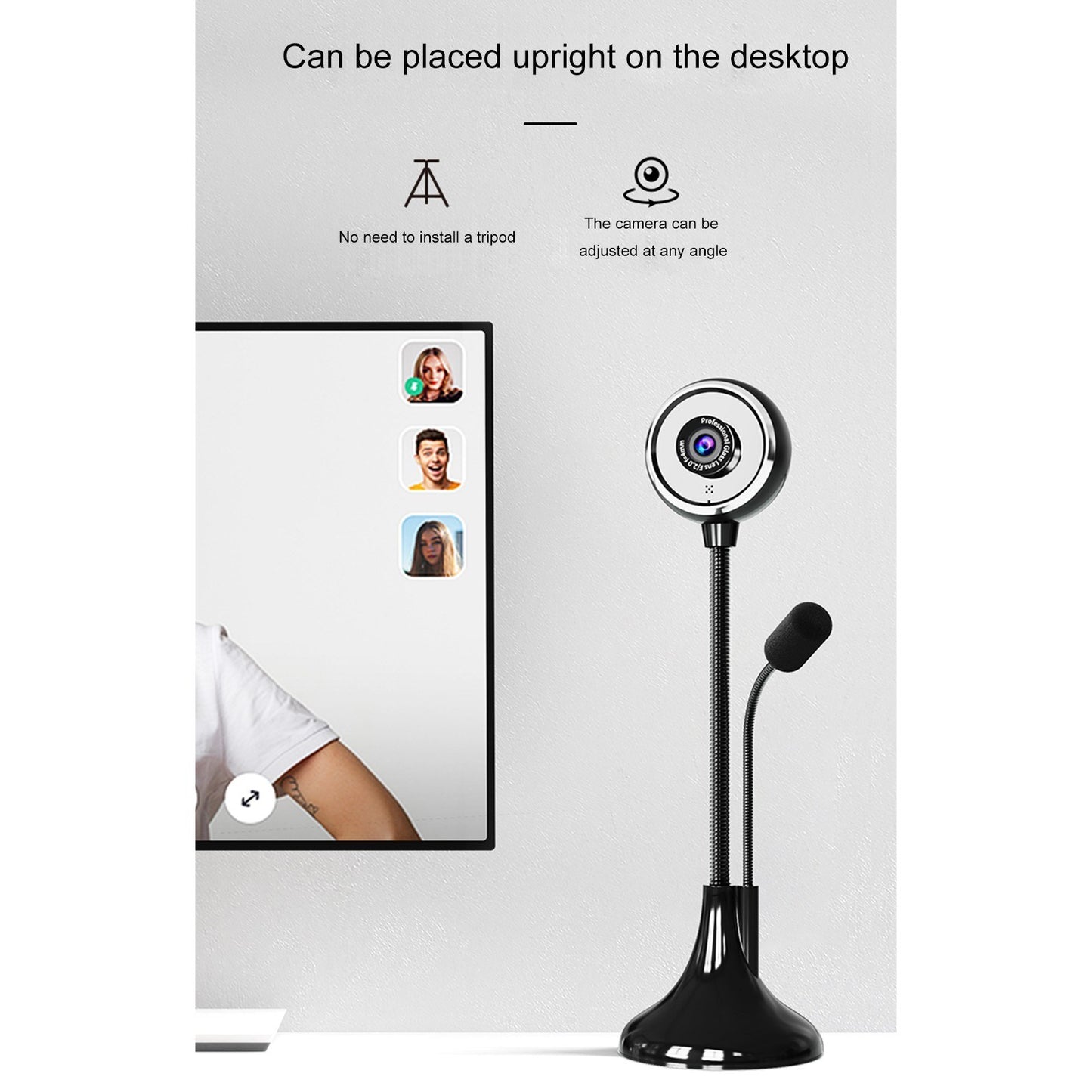 SADA A09 USB Desktop Camera: HD 1080P, Manual Focus, Wide Angle, Rotatable, Height Adjustable, Mic-Equipped for Conferencing & Streaming