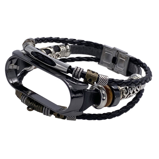 Leather Beaded Strap for Xiaomi Mi Band 6/5/NFC - Retro Replacement Bracelet