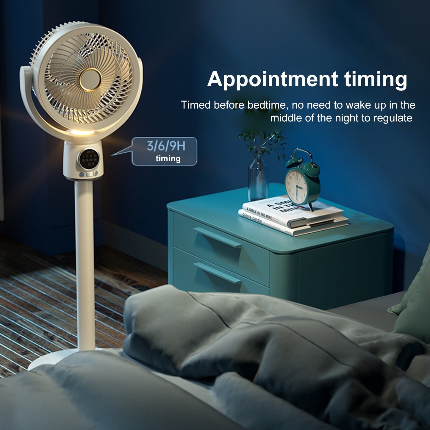 Desktop Air Circulation Floor Fan with Night Light & Detachable Rod