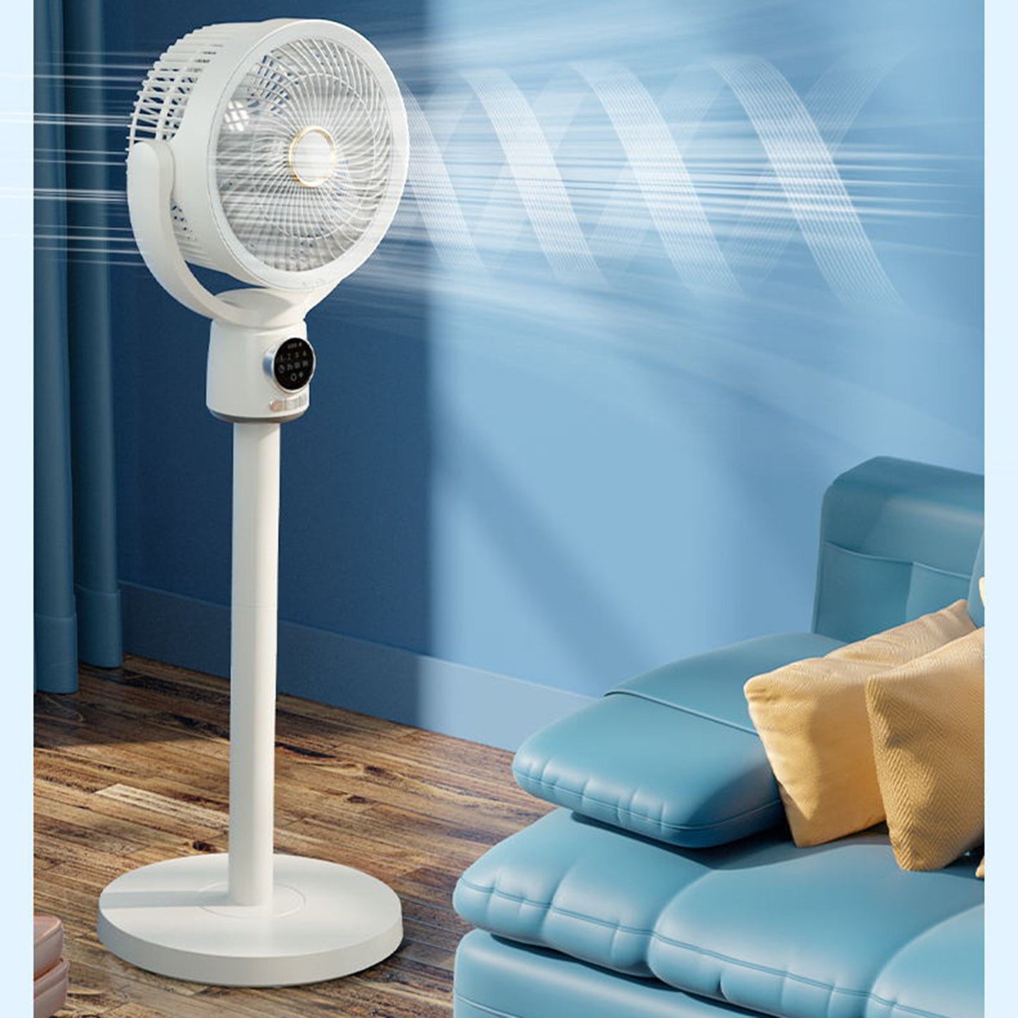 Desktop Air Circulation Floor Fan with Night Light & Detachable Rod