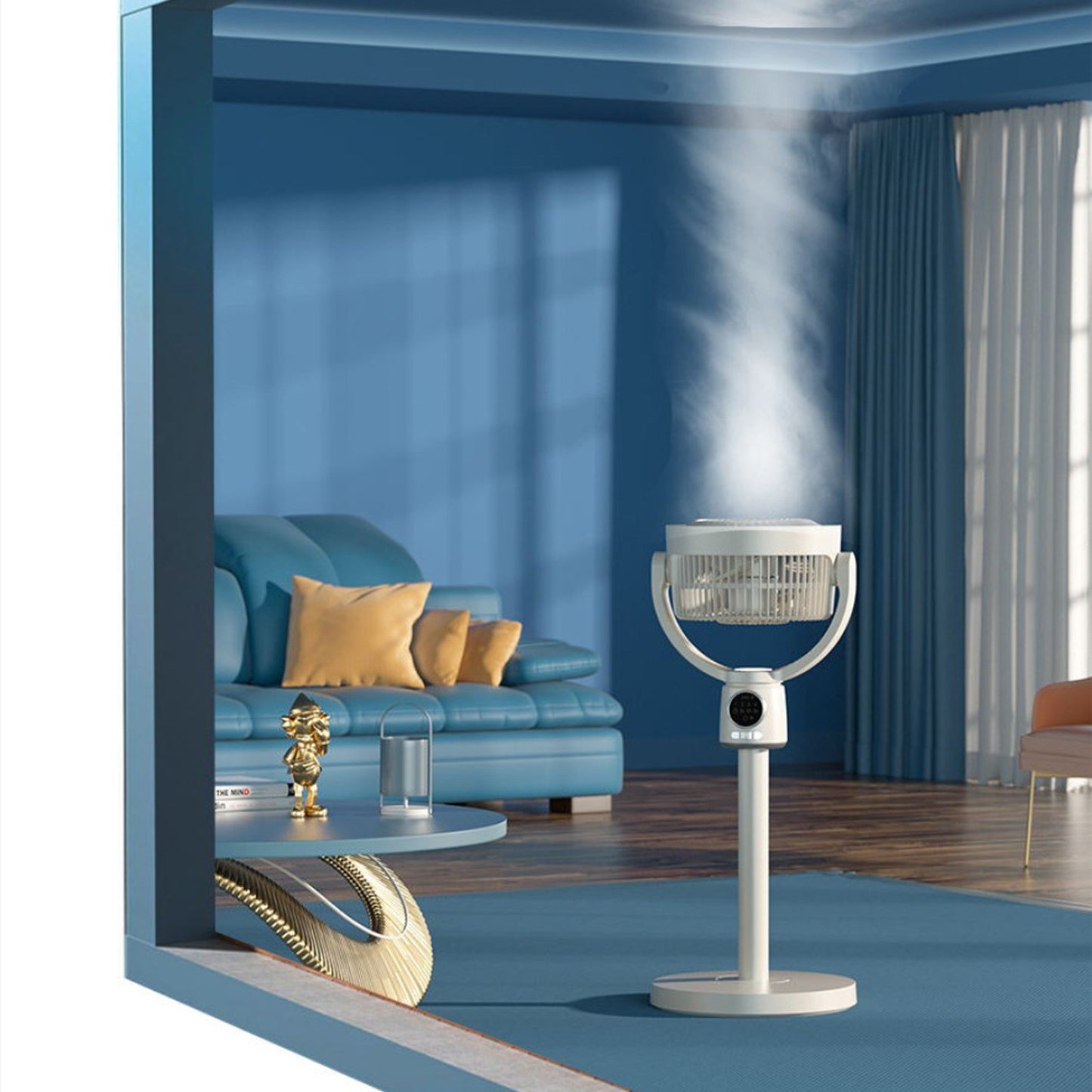 Desktop Air Circulation Floor Fan with Night Light & Detachable Rod