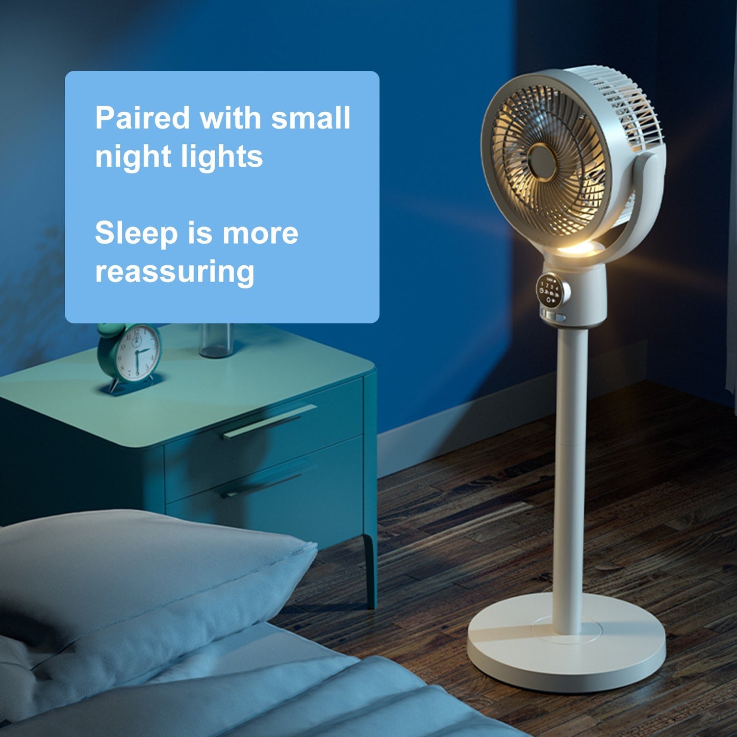 Desktop Air Circulation Floor Fan with Night Light & Detachable Rod