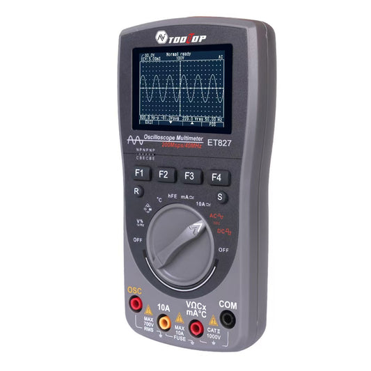 TOOLTOP ET827 40MHz Digital Oscilloscope & True RMS Multimeter - 6000 Counts, 200Msps/S Intelligent 2-in-1 Device