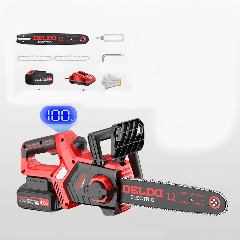 DELIXI 12-Inch 18V Cordless Chainsaw with 4Ah Battery & Fast Charger, Powerful & Safe, Ideal for Farm, Garden, and Ranch