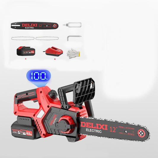 DELIXI 12-Inch 18V Cordless Chainsaw with 4Ah Battery & Fast Charger, Powerful & Safe, Ideal for Farm, Garden, and Ranch